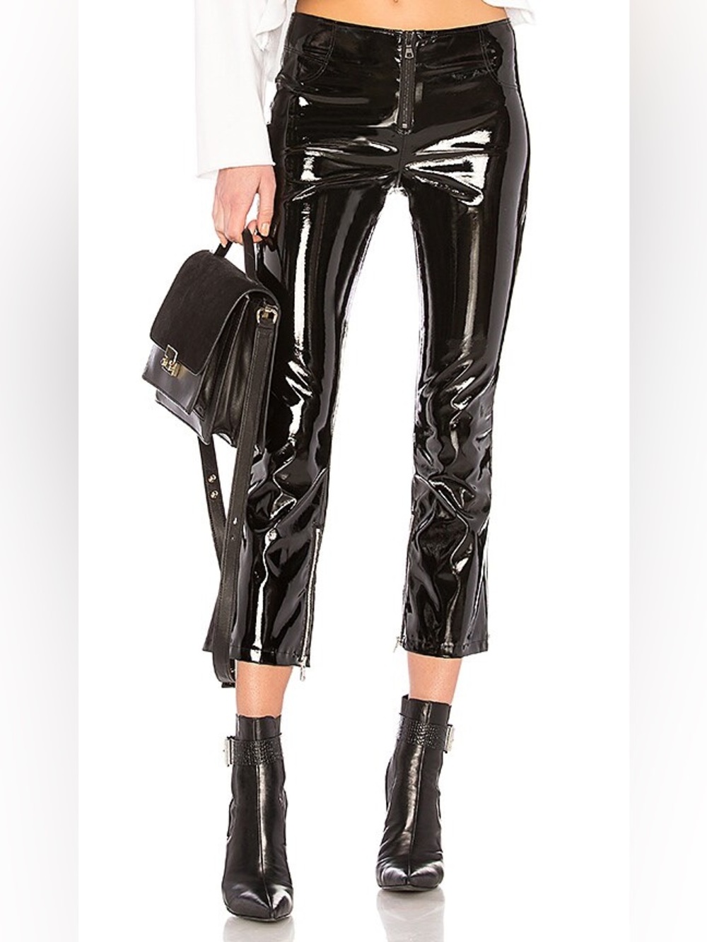 RtA Black High-Shine Cropped Patent Pants